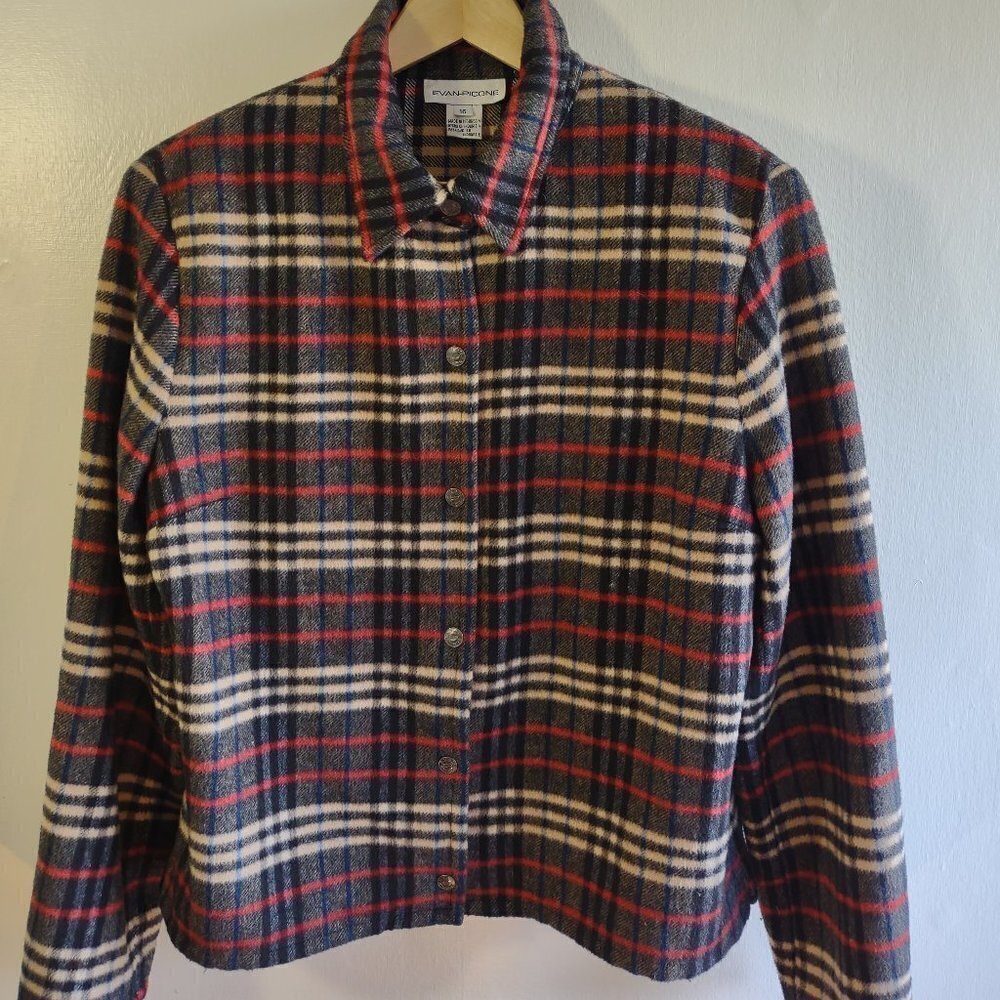 Vintage Evan Picone Crop Jacket Blazer Size 14/16 Wool Plaid Old Money Classic